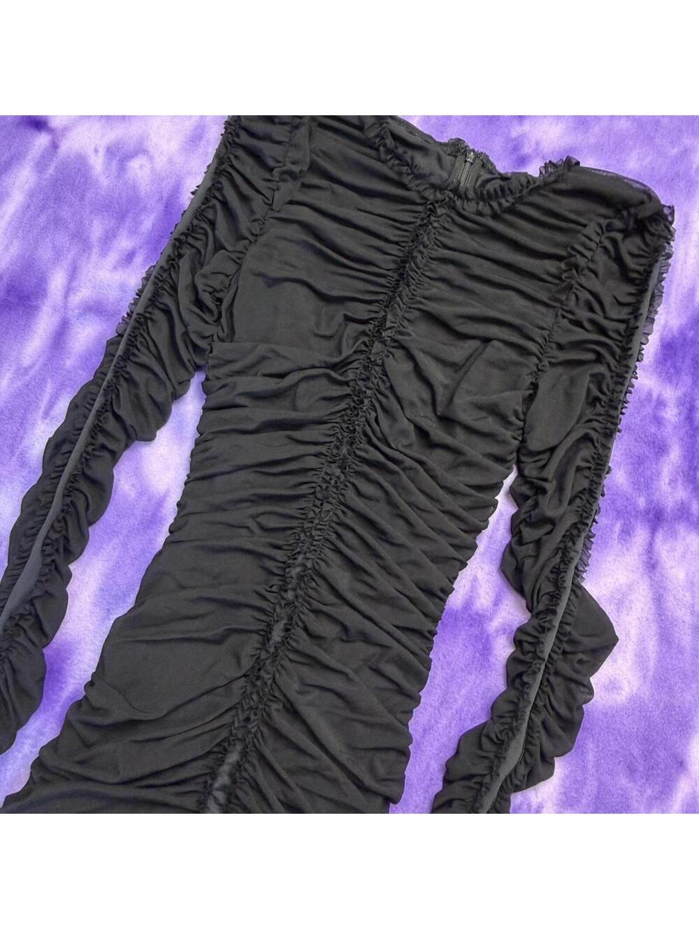 NBD Las Olas long sleeve ruched black mini dress
